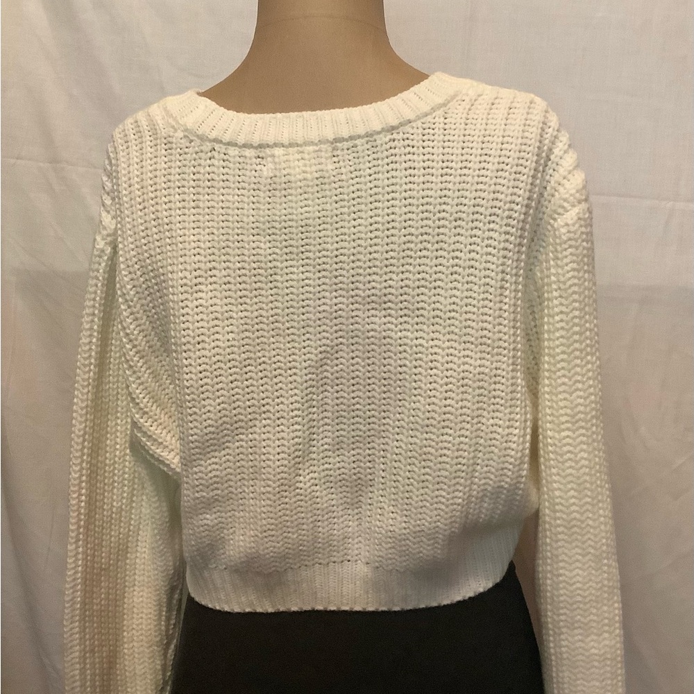 Coquette Women’s Full Tilt White Cropped Crew Neck Sweater - Picture 2 of 8